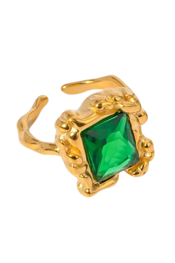 Inel texturat cu piatră smarald