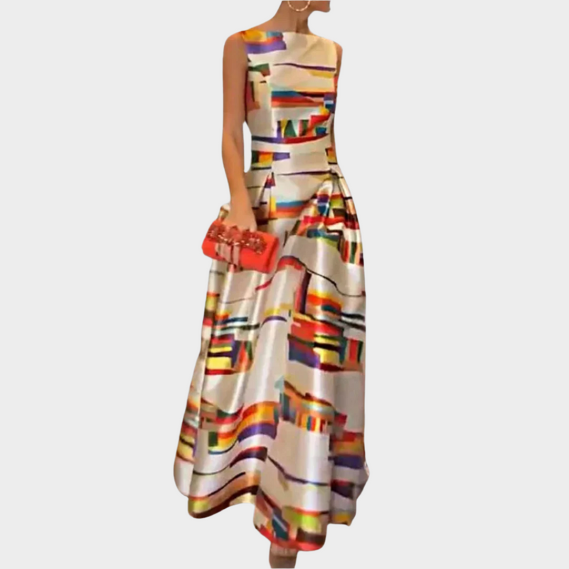 Rochie maxi cu senzație liniară și textură lucioasă