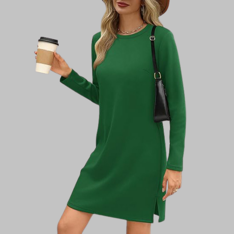 Tiana - Rochie mini casual cu mâneci lungi și guler rotund