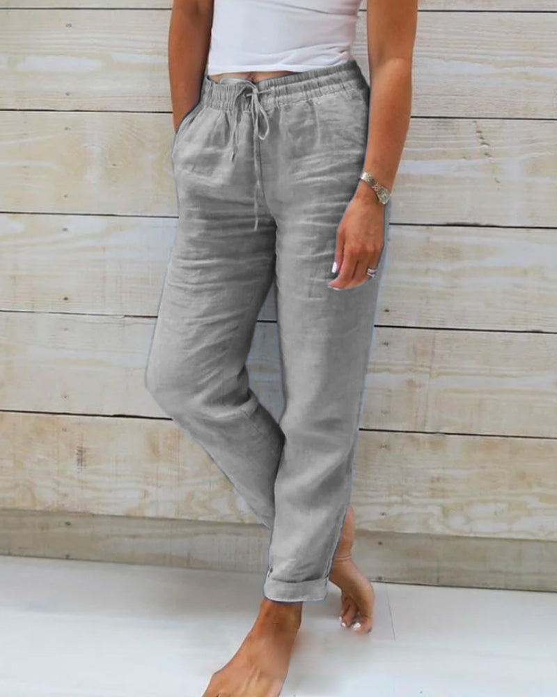 Allison | Pantaloni Croiți Luxe din Bumbac și In