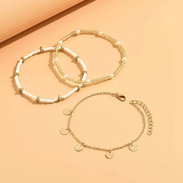 Set de 3 brățări stratificate Coastal Charm | Aur