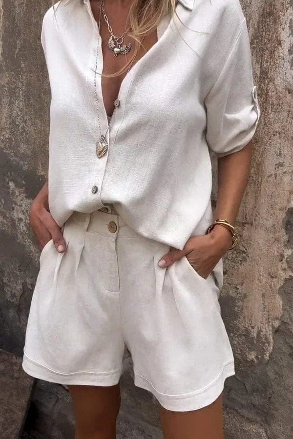 Linea | Set cămașă și pantaloni scurți casual, croială lejeră