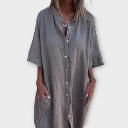 Melanie - Rochie cămașă midi casual inspirată de Ibiza
