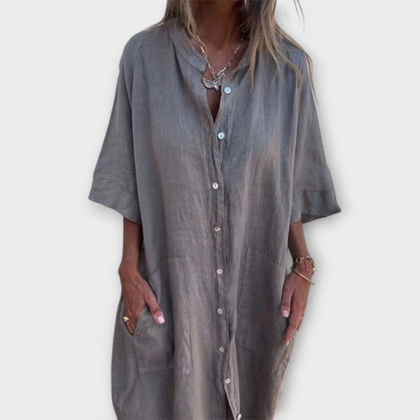 Melanie - Rochie cămașă midi casual inspirată de Ibiza