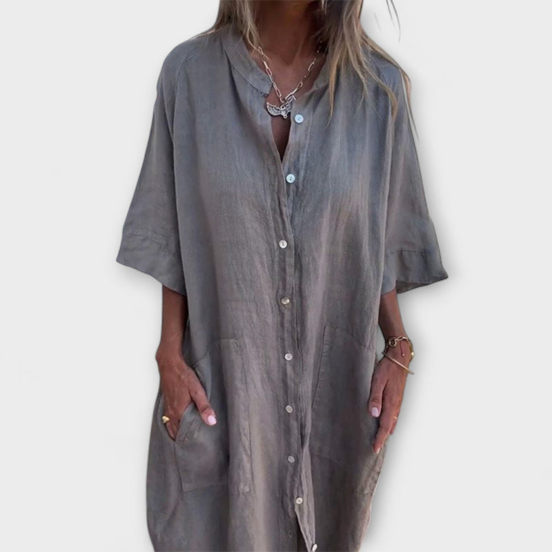 Melanie - Rochie cămașă midi casual inspirată de Ibiza