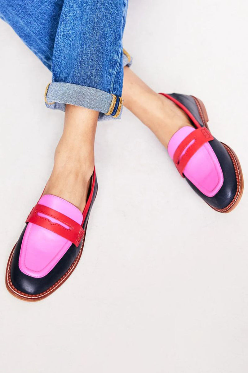 Faius™ | Pantofi loafer negri cu detalii colorate