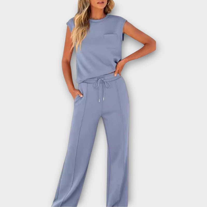 Set de bluză fără mâneci și pantaloni cu șnur