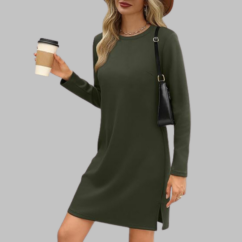 Tiana - Rochie mini casual cu mâneci lungi și guler rotund