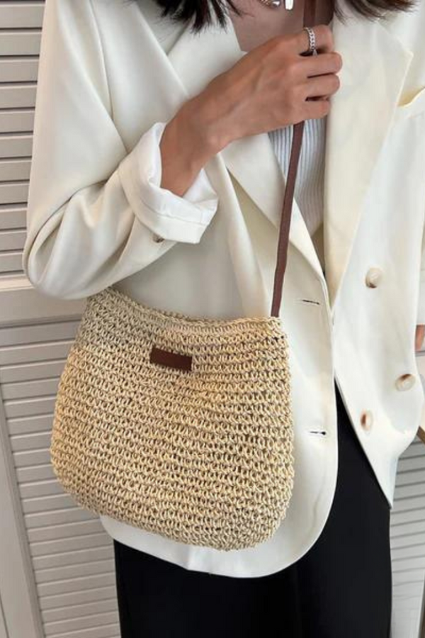 Mary - Geantă retro din paie cu bareta transversală