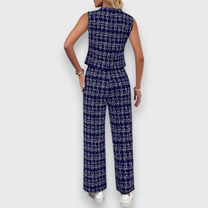 Set două piese cu decolteu în V și pantaloni asortați