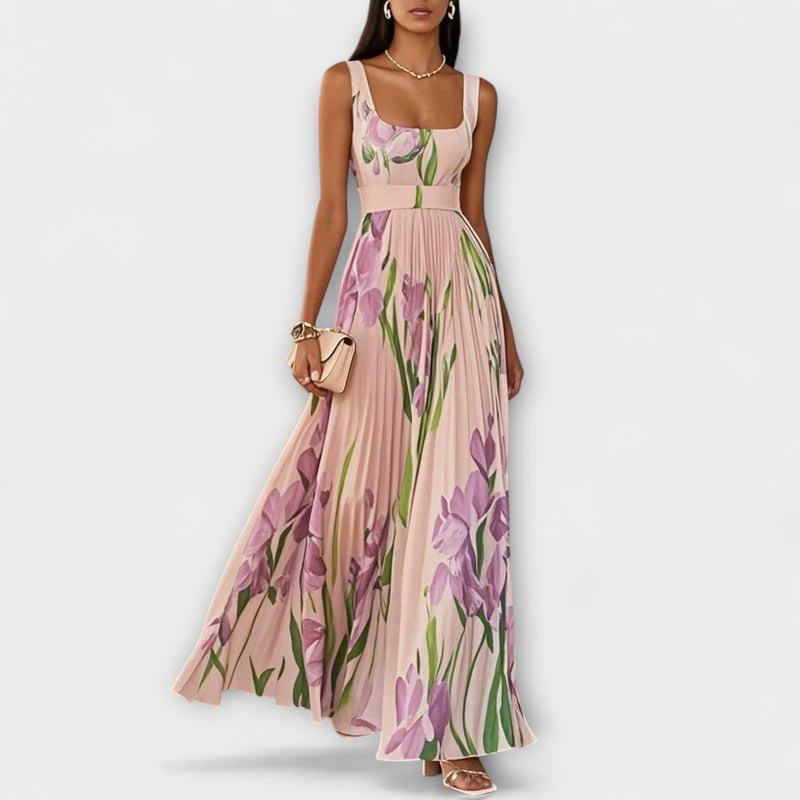 Penelope™ | Rochie lungă din chiffon cu flori plisate