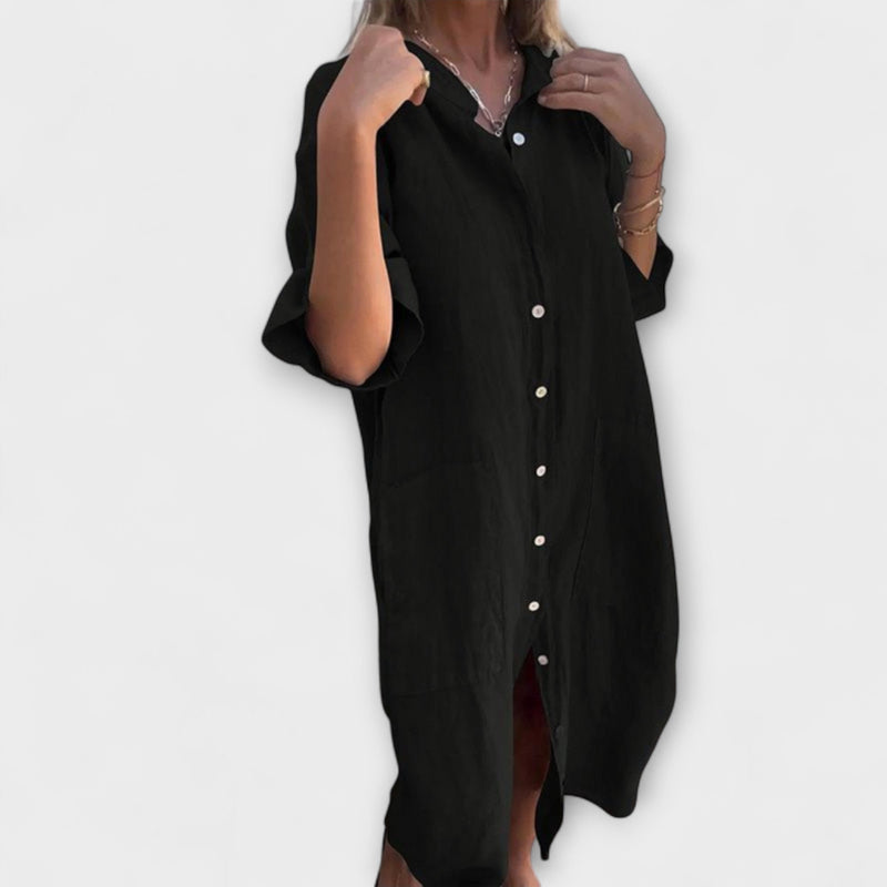 Melanie - Rochie cămașă midi casual inspirată de Ibiza