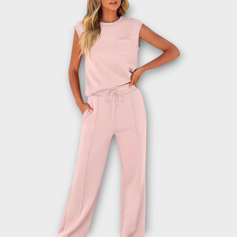 Set de bluză fără mâneci și pantaloni cu șnur
