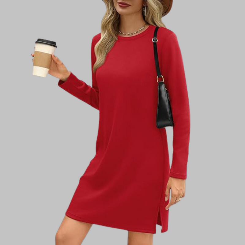 Tiana - Rochie mini casual cu mâneci lungi și guler rotund