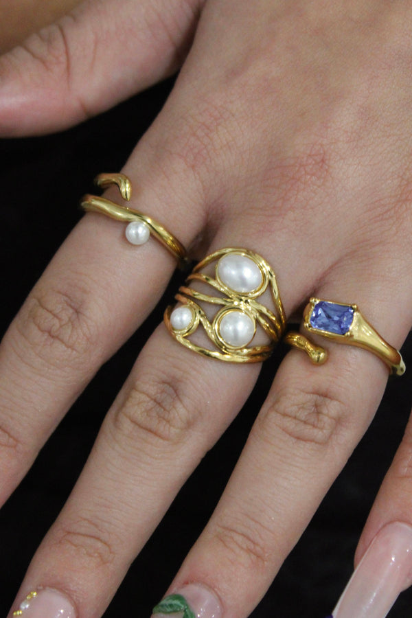 Inel geometric cu perlă