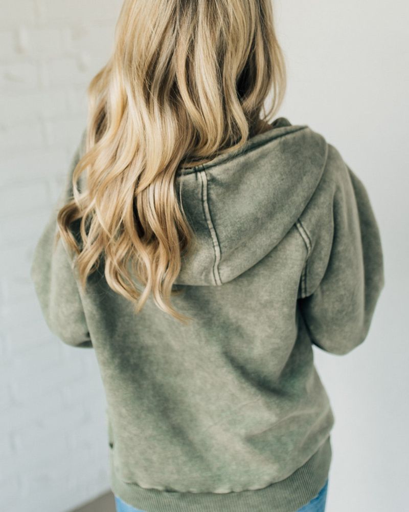 Nalas - Hanorac Zip Henley din fleece acid wash