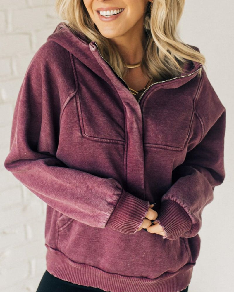 Nalas - Hanorac Zip Henley din fleece acid wash