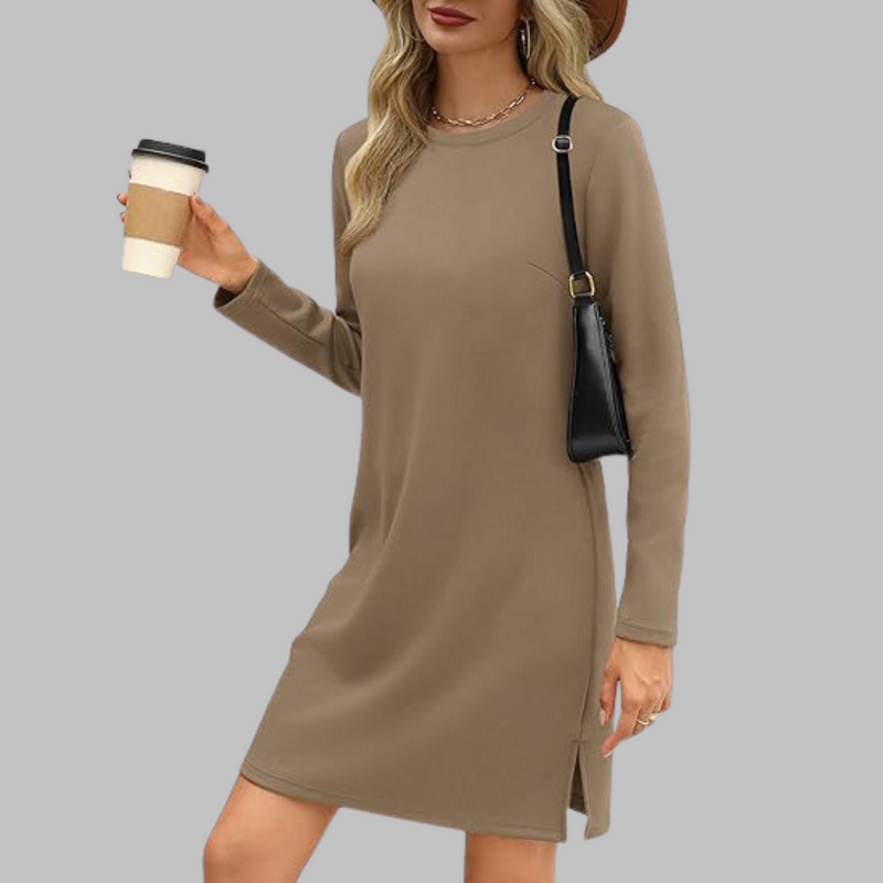 Tiana - Rochie mini casual cu mâneci lungi și guler rotund