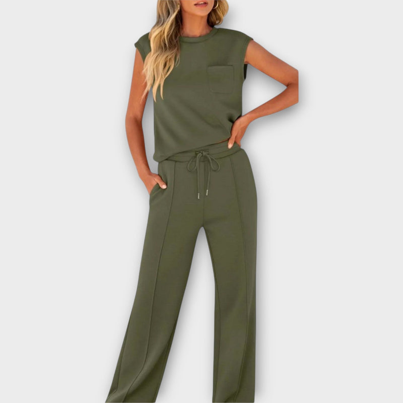 Set de bluză fără mâneci și pantaloni cu șnur