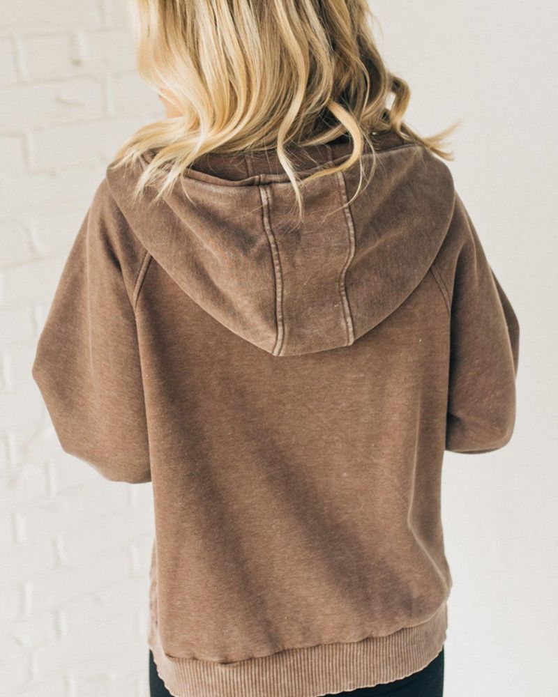 Nalas - Hanorac Zip Henley din fleece acid wash