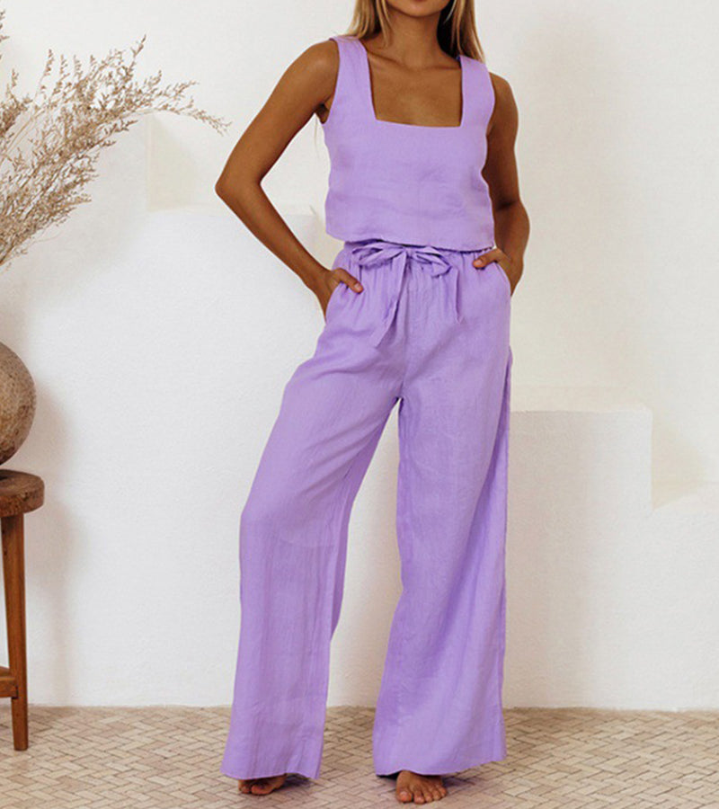Evelyne | Set de top minimalist de lux și pantaloni largi