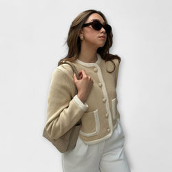 Cardigan clasic cu buzunare decorative