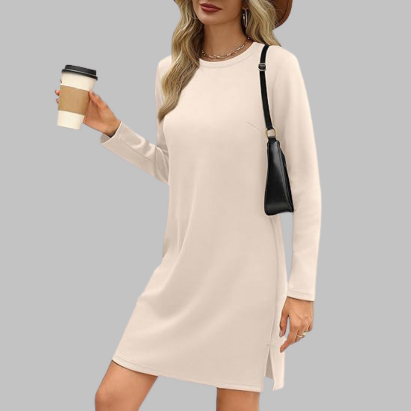 Tiana - Rochie mini casual cu mâneci lungi și guler rotund