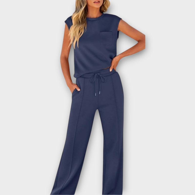 Set de bluză fără mâneci și pantaloni cu șnur