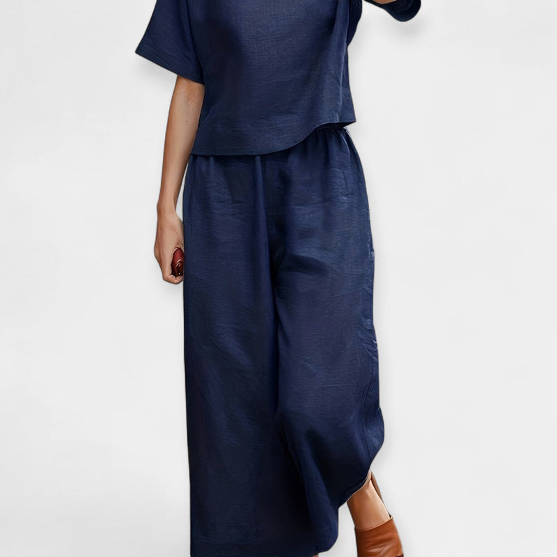 Set pantaloni vaporoși cu bluză cu mânecă scurtă