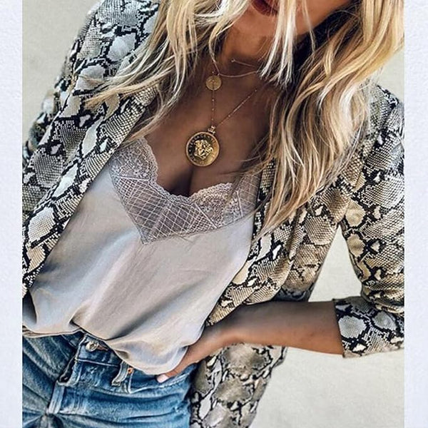 Luna™ - Sacou Elegant cu Imprimeu de Șarpe și Fermoar Deschis în Față