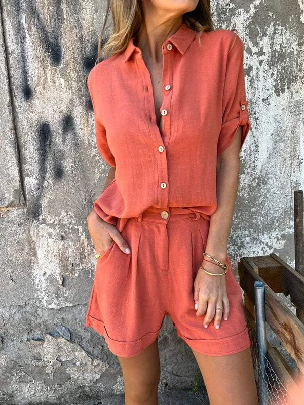 Linea | Set cămașă și pantaloni scurți casual, croială lejeră
