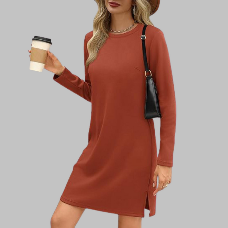 Tiana - Rochie mini casual cu mâneci lungi și guler rotund