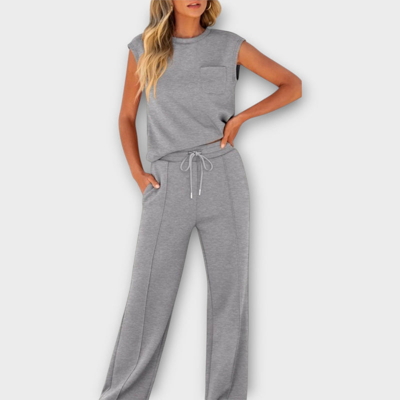 Set de bluză fără mâneci și pantaloni cu șnur