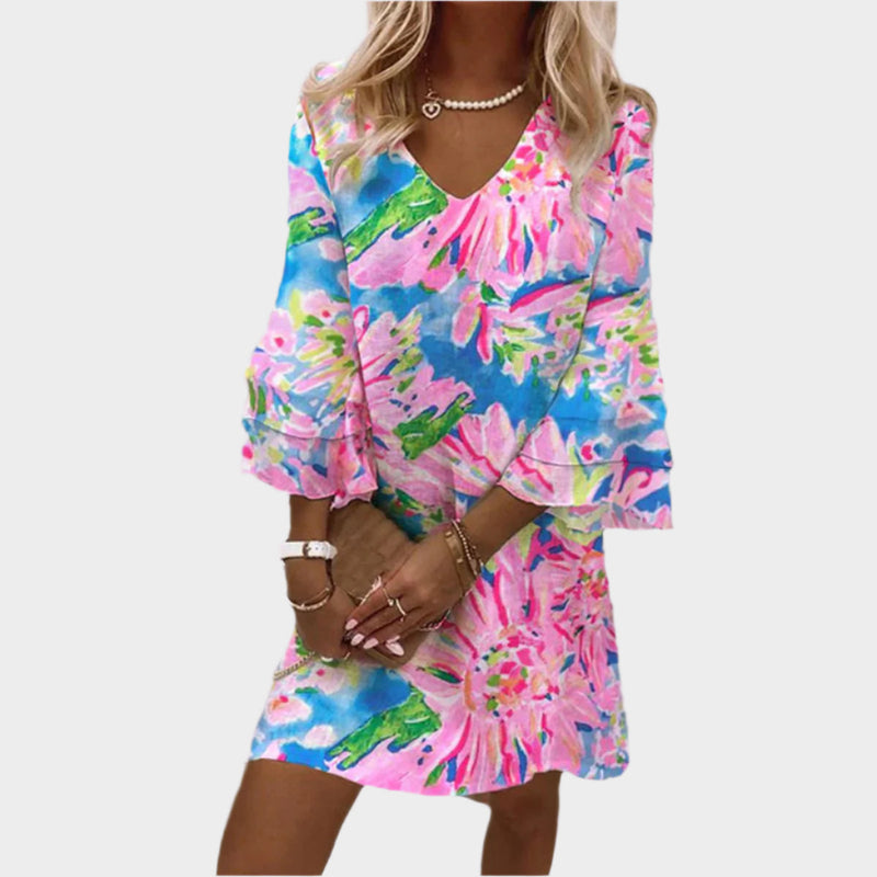 Rochie mini roz elegantă cu mâneci curbate