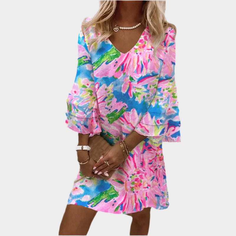 Rochie mini roz elegantă cu mâneci curbate