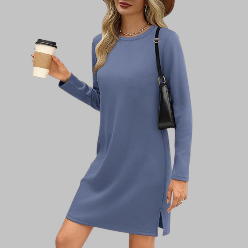 Tiana - Rochie mini casual cu mâneci lungi și guler rotund