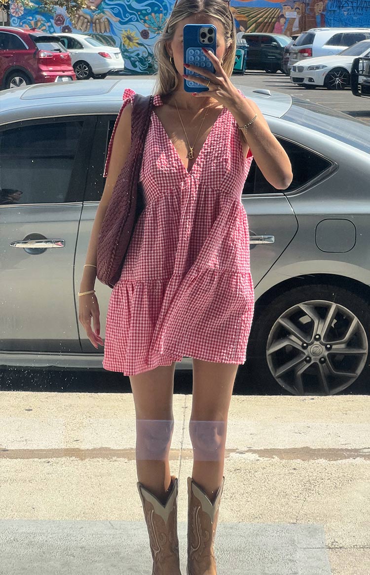 Rochie mini cu carouri roșii Angel Girl
