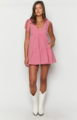 Rochie mini cu carouri roșii Angel Girl