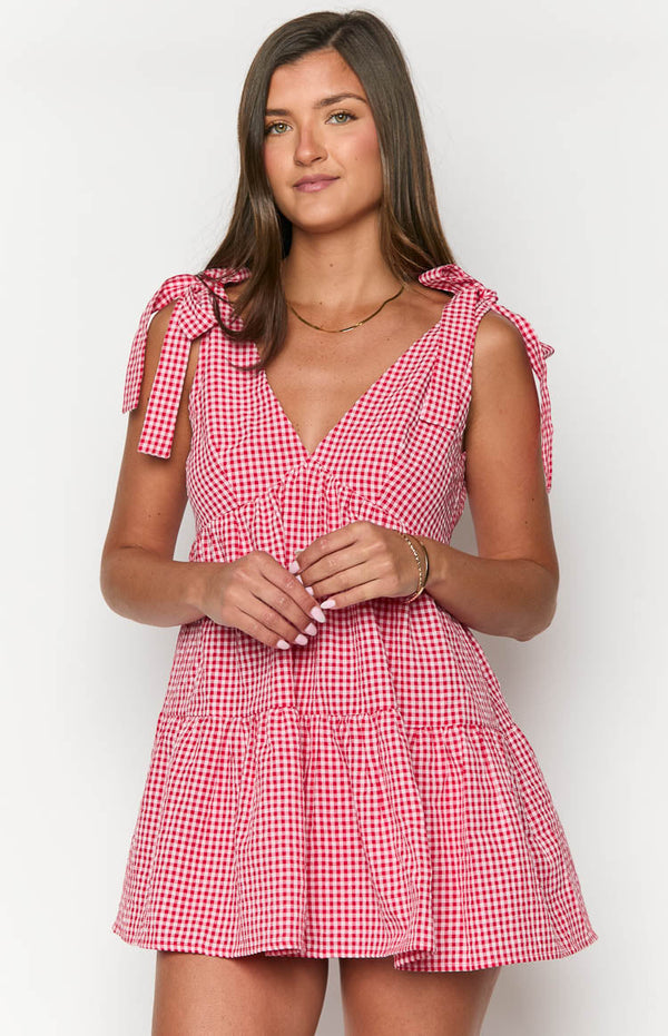 Rochie mini cu carouri roșii Angel Girl