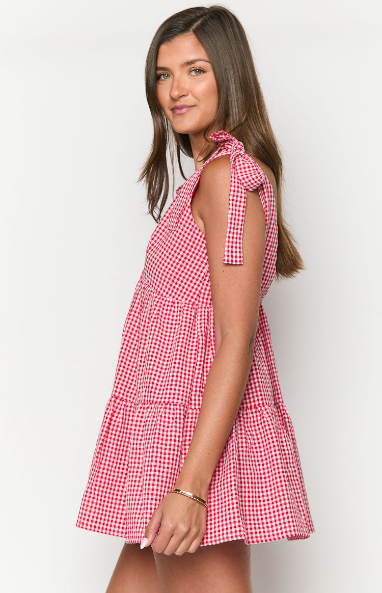 Rochie mini cu carouri roșii Angel Girl