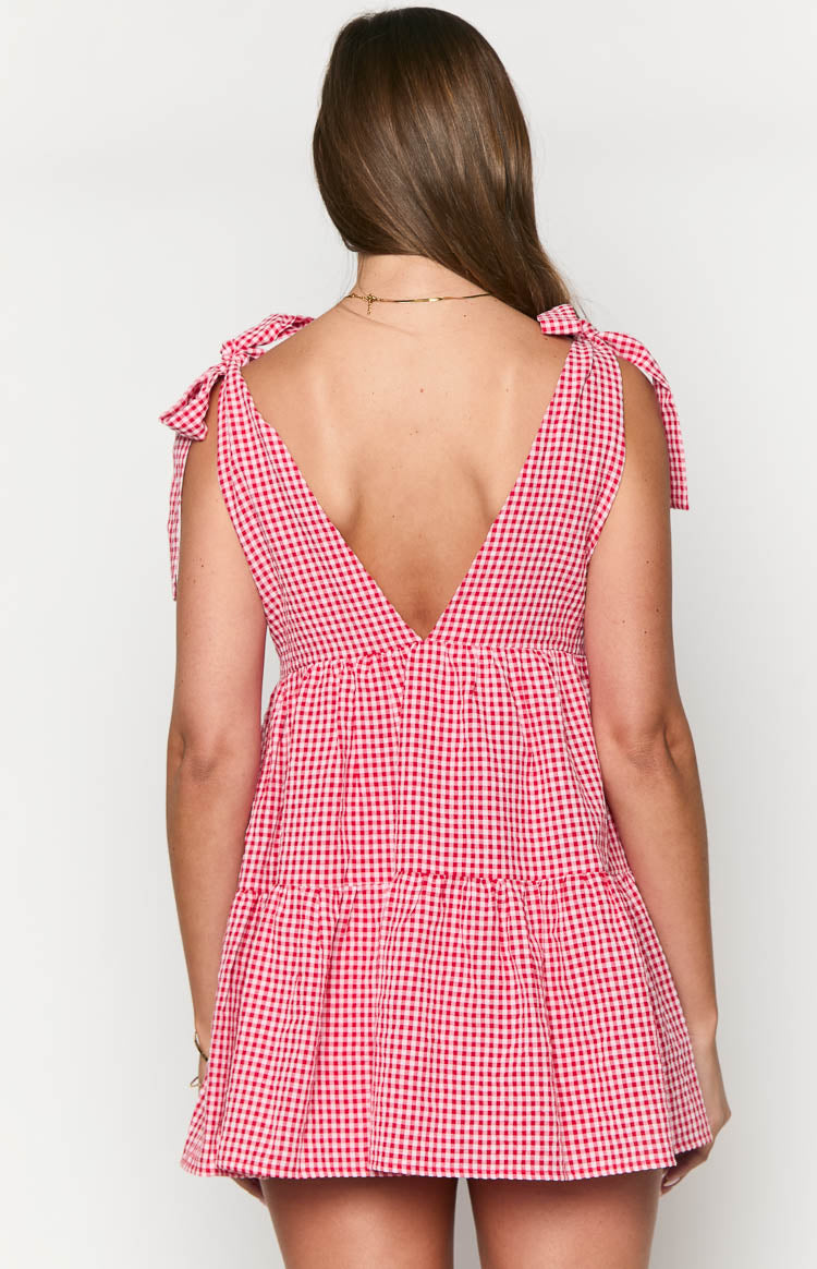 Rochie mini cu carouri roșii Angel Girl