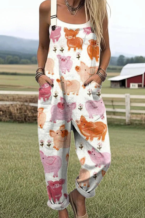 Salopetă pentru femei - design floral vintage, picioare largi confortabile și stil