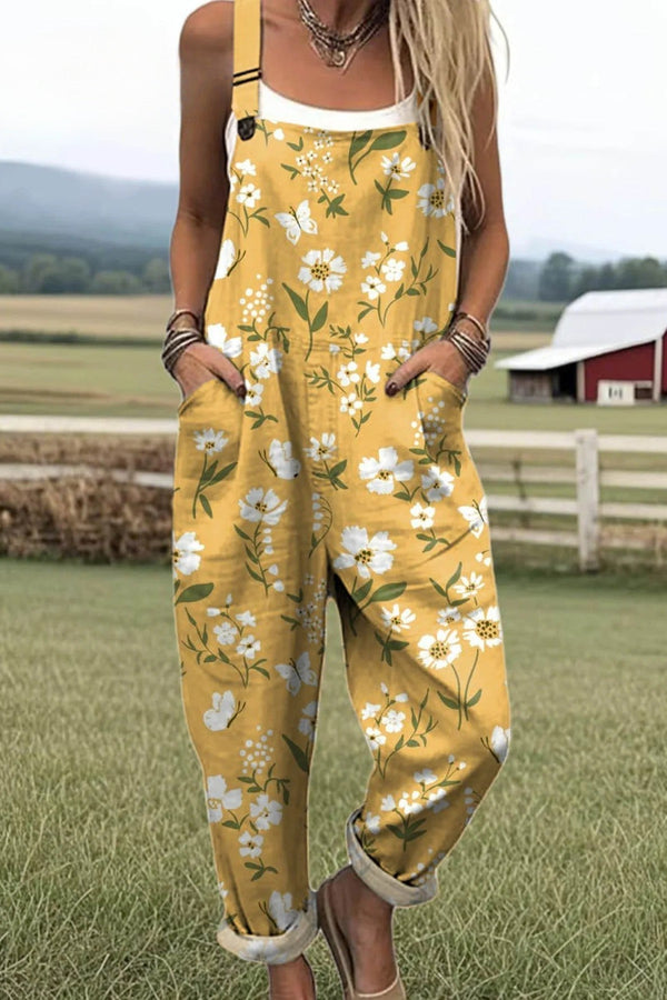 Salopetă damă - Design floral vintage, pantaloni largi pentru confort și stil