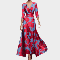 Rochie lungă florală cu decolteu în V