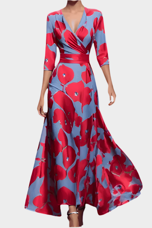 Rochie lungă florală cu decolteu în V
