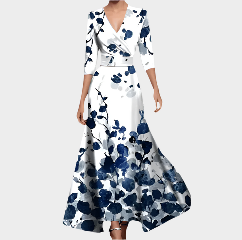 Rochie lungă florală cu decolteu în V
