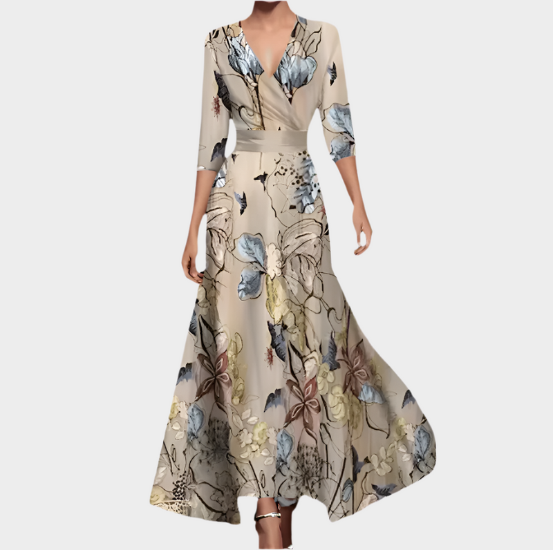 Rochie lungă florală cu decolteu în V