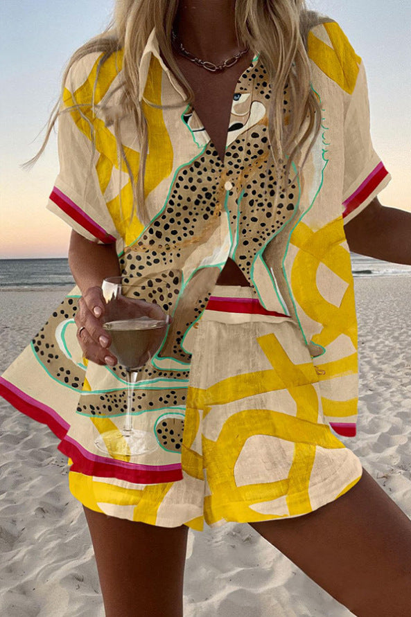 Casima™ | Set scurt din in cu imprimeu leopard