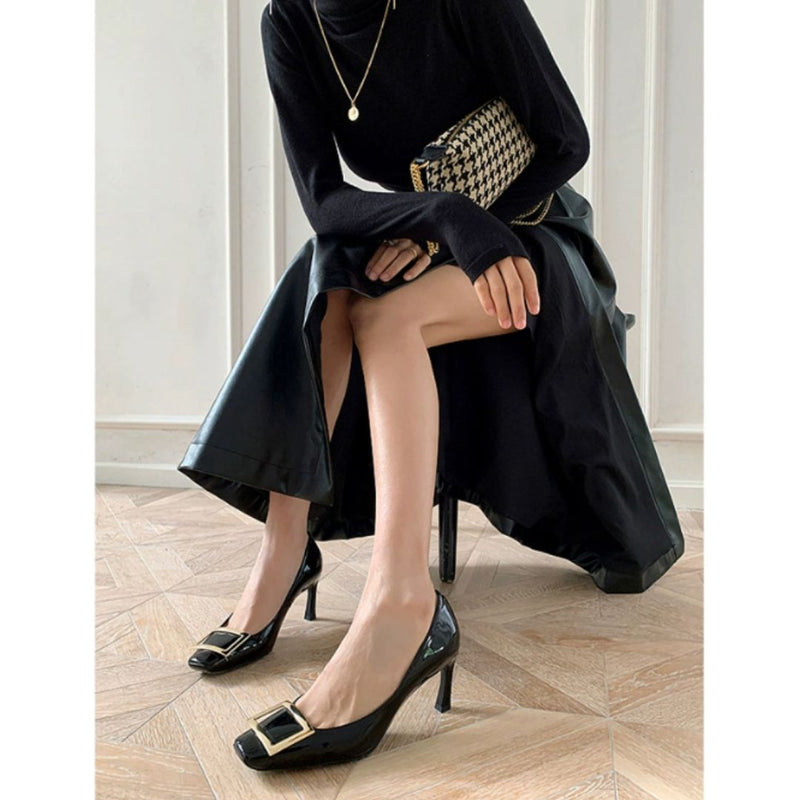 Teona™ | Sandale elegante cu vârf pătrat și toc mediu