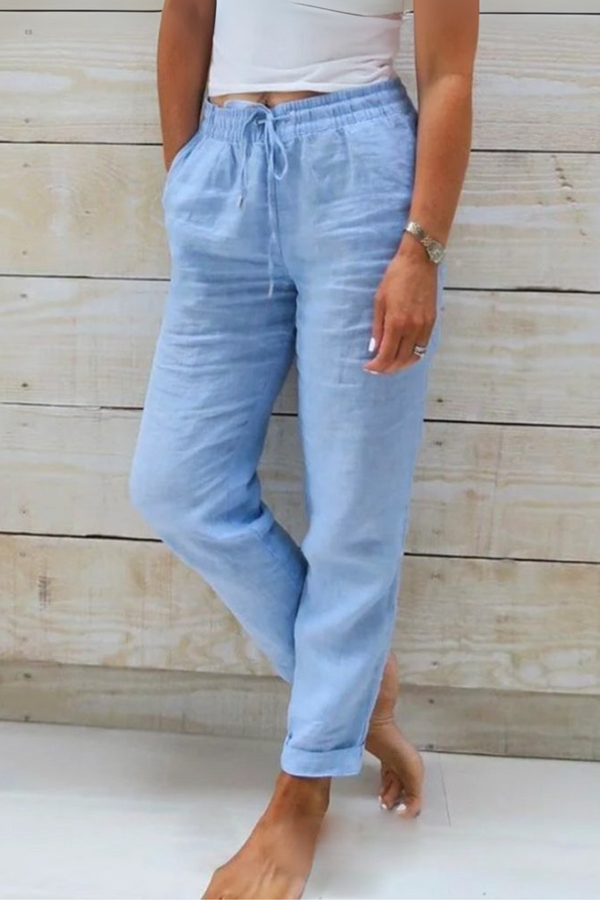 Allison | Pantaloni Croiți Luxe din Bumbac și In